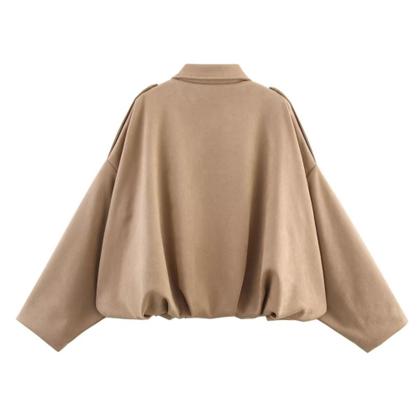 Imagem de Blusão Xunger Faux Suede Bomber para mulher, cáqui, tamanho M