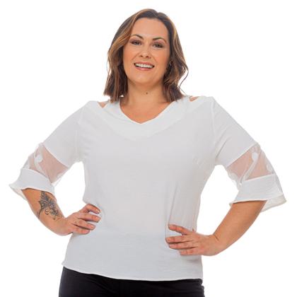 Imagem de Blusas Femininas Plus Size Festa Elegante Renda Detalhes Ombros