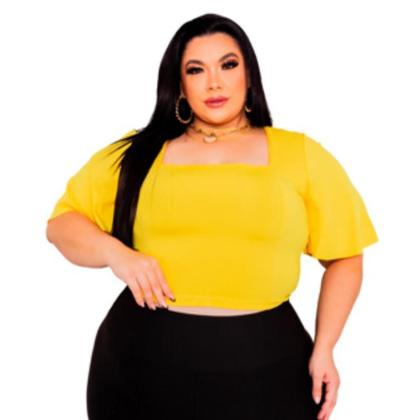 Imagem de Blusinha Feminina Blusa Plus Size Cropped com Manguinha