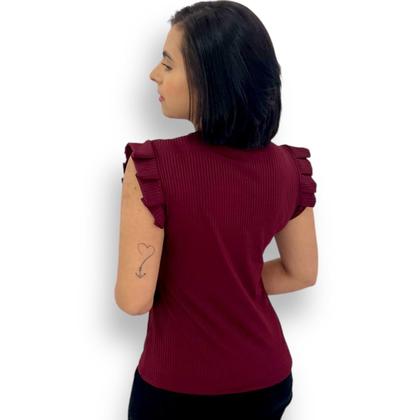 Imagem de Blusinha Feminina Caneladinha Manguinha Morcego Sem Bojo