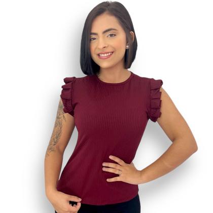 Imagem de Blusinha Feminina Caneladinha Manguinha Morcego Sem Bojo