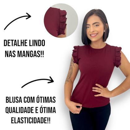 Imagem de Blusinha Feminina Caneladinha Manguinha Morcego Sem Bojo