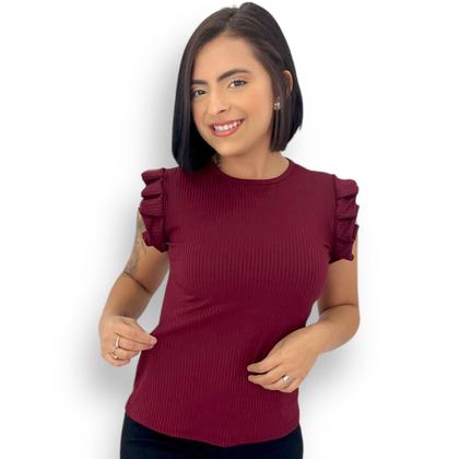 Imagem de Blusinha Feminina Caneladinha Manguinha Morcego Sem Bojo