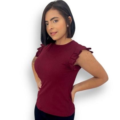 Imagem de Blusinha Feminina Caneladinha Manguinha Morcego Sem Bojo