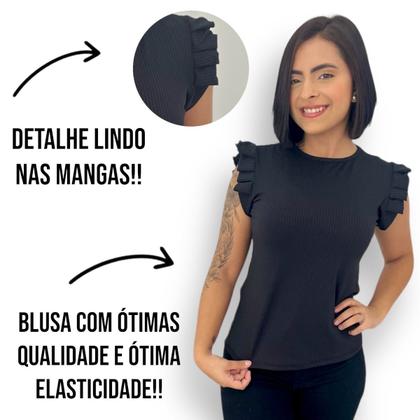 Imagem de Blusinha Feminina Caneladinha Manguinha Morcego Sem Bojo