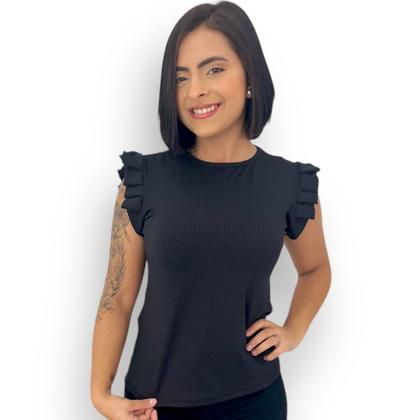 Imagem de Blusinha Feminina Caneladinha Manguinha Morcego Sem Bojo