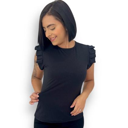 Imagem de Blusinha Feminina Caneladinha Manguinha Morcego Sem Bojo