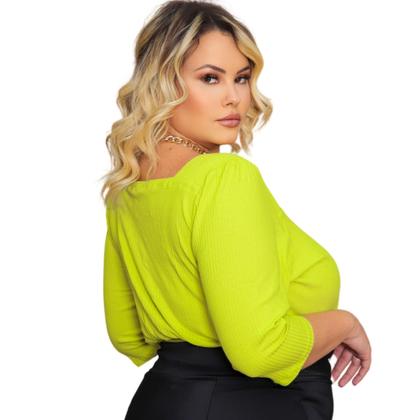 Imagem de Blusinha Feminina Croped Plus Size Com Decote Franzido Malha Canelada Moda Social