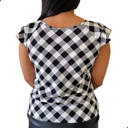 Imagem de Blusinha Feminina Social Crepe Estampa Xadrez