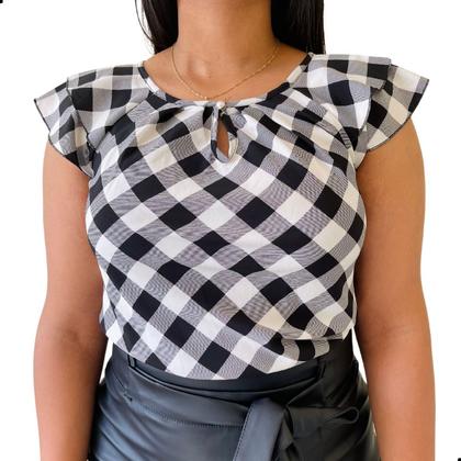 Imagem de Blusinha Feminina Social Crepe Estampa Xadrez