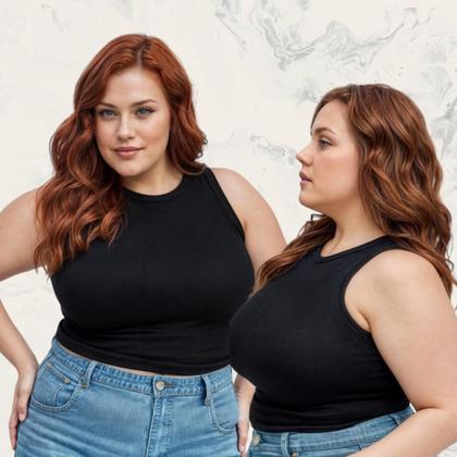 Imagem de Blusinha Regata Canelada Feminina Plus Size Gola Redonda