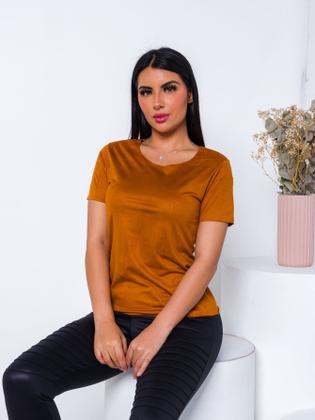 Imagem de Blusinha Suede Manga Curta T-Shirt Aveludada Blusa Moda top