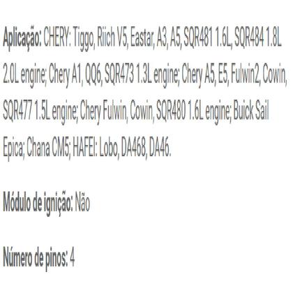 Imagem de Bobina Igniçao 4 Pinos Chery A1 A3 A5 Cowin E5 Fulwin 1 2 Tiggo Lobo2002 Em Diante Sail Epica Cm5 Chery A113705110Ea BO 0221503465