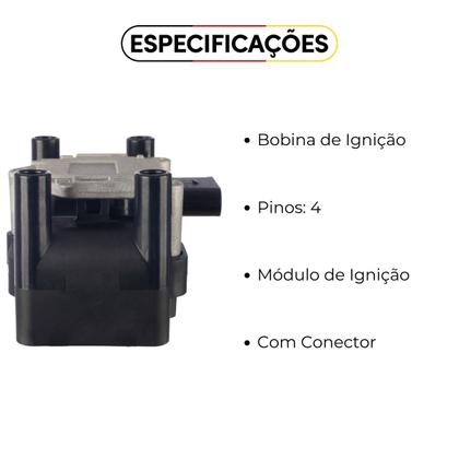 Imagem de Bobina Ignição Gol G5 Volks 1.0 1.6 C/ Módulo 4 Pino 08 A 23