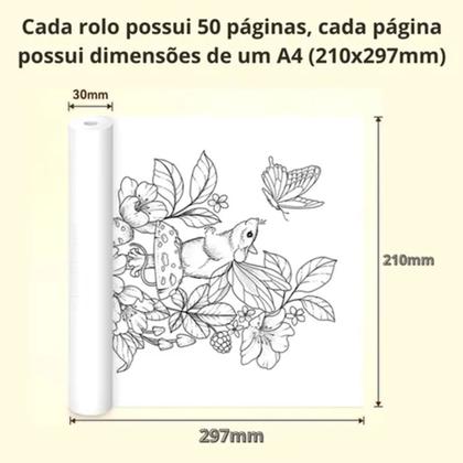 Imagem de Bobina Papel Térmico A4 Impressora 50 Folhas Bluetooth Branco P2130
