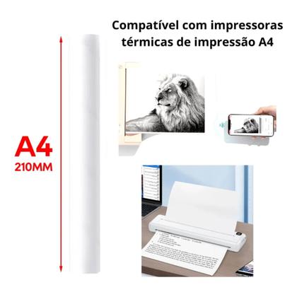Imagem de Bobina Papel Térmico A4 Impressora 50 Folhas Bluetooth Branco P2130