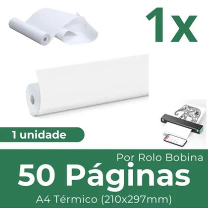 Imagem de Bobina Papel Térmico A4 Impressora 50 Folhas Bluetooth Branco P2130