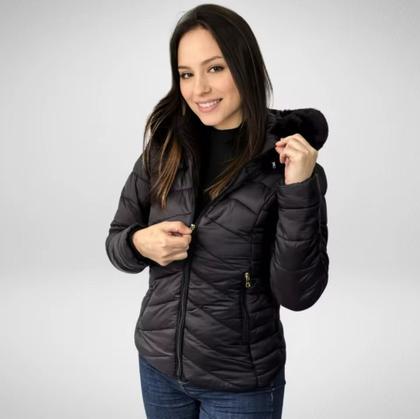Imagem de Bobojaco Jaqueta Puffer Feminina Moda Inverno Quentinha Capuz Removivel