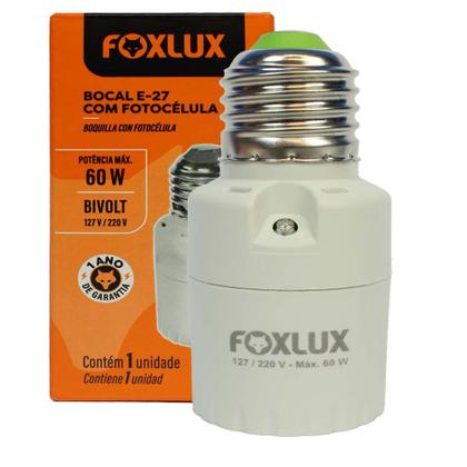 Imagem de Bocal com Sensor de Fotocélula Foxlux E27 Bivolt  Acendimento Automático para Iluminação Interna e Externa Coberta