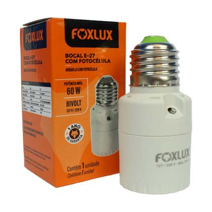 Imagem de Bocal com Sensor de Fotocélula Foxlux E27 Bivolt  Acendimento Automático para Iluminação Interna e Externa Coberta