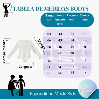Imagem de Body Ana Castela Country Bore Infantil Roupa Menina  Manga Longa S/ Franja Branco