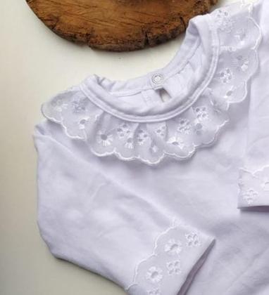 Imagem de Body Bebê Branco Manga Longa Renda Bordado