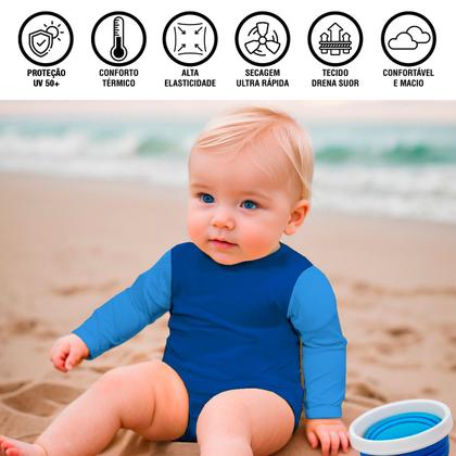 Imagem de Body Bebe Infantil Proteção Solar UV 50+ Manga Longa Banho Praia Piscina Maiô Térmico Premium