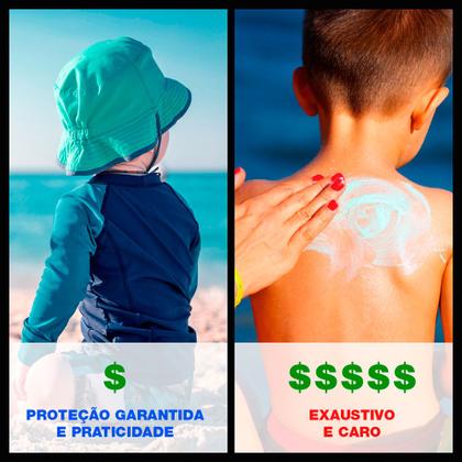 Imagem de Body Bebê Manga Longa Infantil com Boné Térmico Proteção Solar UV 50 Banho Praia Piscina