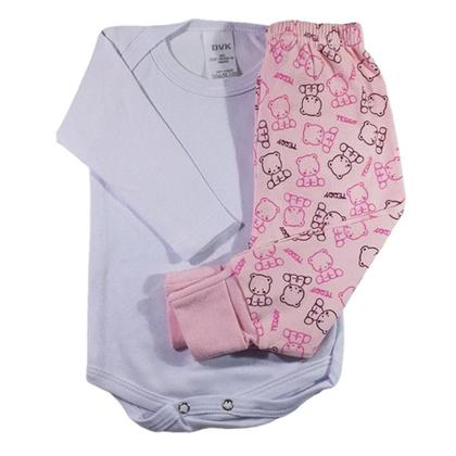 Imagem de Body Bebe Manga Longa Liso + Mijao Estampado Kit 4 Peças Roupa Menina Infantil