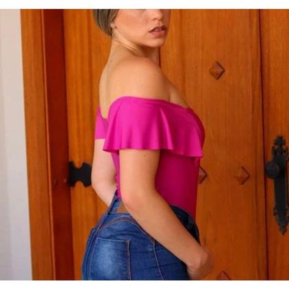 Imagem de Body blusa babado no ombro decote reto confortável feminino