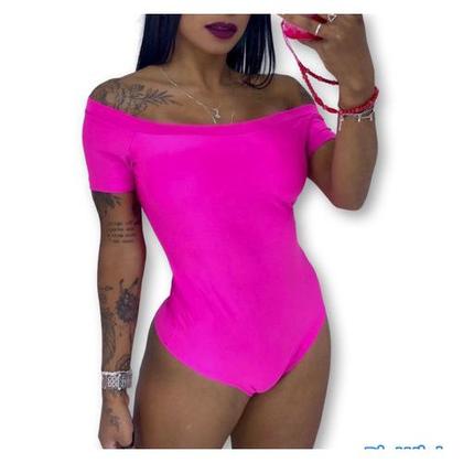 Imagem de Body blusa feminino poliéster ombro a ombro com bojo manga curta elegante