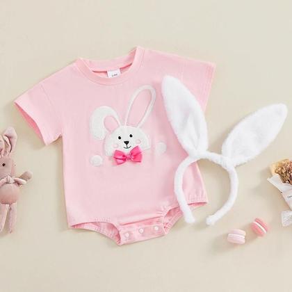 Imagem de Body Bodies Infantil De Bebê Temático Coelho Coelhinho da Páscoa Azul e Rosa + Orelha