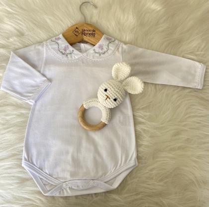 Imagem de Body Borboletinha Lavanda  Manga Longa Moda Infantil Recém Nascido Bebê Menina Feminino Confortável Gola Bordada