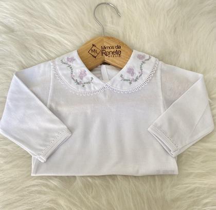 Imagem de Body Borboletinha Lavanda  Manga Longa Moda Infantil Recém Nascido Bebê Menina Feminino Confortável Gola Bordada