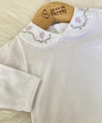 Imagem de Body Borboletinha Lavanda  Manga Longa Moda Infantil Recém Nascido Bebê Menina Feminino Confortável Gola Bordada