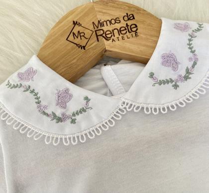 Imagem de Body Borboletinha Lavanda  Manga Longa Moda Infantil Recém Nascido Bebê Menina Feminino Confortável Gola Bordada
