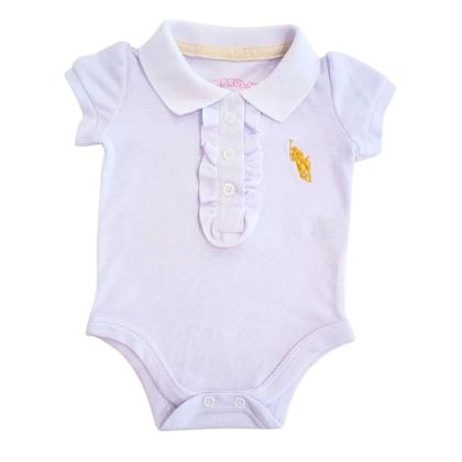 Imagem de Body Branco Gola Polo com Babado Roupa Bebê Menina Saída Maternidade Batizado