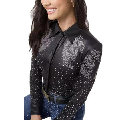 Imagem de Body Camisa Country Feminino Manga Longa Com Strass Rodeio