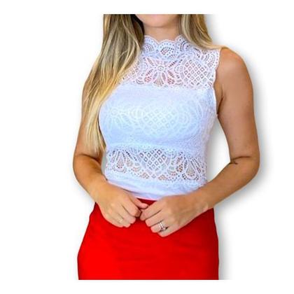 Imagem de Body cavado feminino renda gola alta com bojo confortável