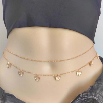 Imagem de Body Chain Corrente Cintura Strass Borboletas Delicado