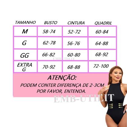 Imagem de Body Cinta Modeladora de Compressão Realça Curvas com Gola Alta Sem Bojo Collant Afina Cintura Super Elasticidade