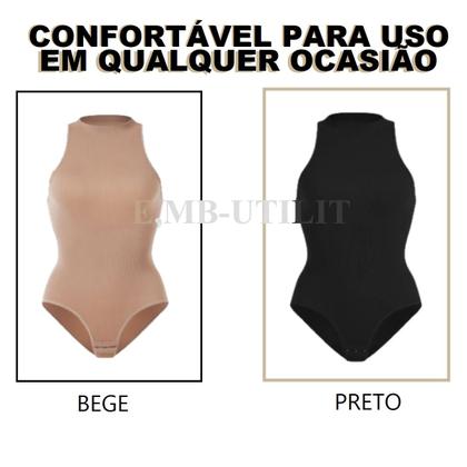 Imagem de Body Cinta Modeladora de Compressão Realça Curvas com Gola Alta Sem Bojo Collant Afina Cintura Super Elasticidade