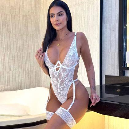 Imagem de Body Com Cinta Liga Com Aro Sem Bojo Rendado Sensual