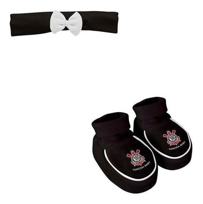 Imagem de Body Corinthians Bebe + Pantufa + Lacinho Menina Oficial - Branco - M (3-6 meses)