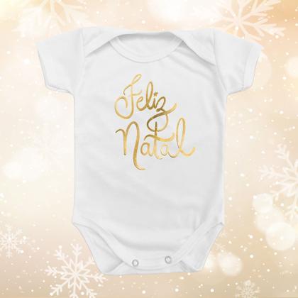 Imagem de Body de Bebê Roupinha Festas Presente Temático Menino Menina Feliz Natal Dourado Mimo Dia de Natal