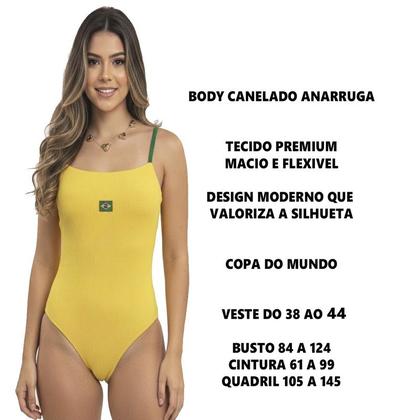 Imagem de Body do brasil feminino copa do mundo tecido canelado anarruga body regata do brasil verde amarelo