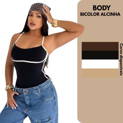 Imagem de Body Feminino Bicolor Alcinha Lançamento Moda Blogueira Com Fecho e Com Bojo