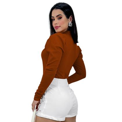 Imagem de Body Feminino Canelado Manga Longa Princesa Bufante Gola