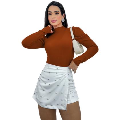 Imagem de Body Feminino Canelado Manga Longa Princesa Bufante Gola