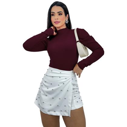 Imagem de Body Feminino Canelado Manga Longa Princesa Bufante Gola